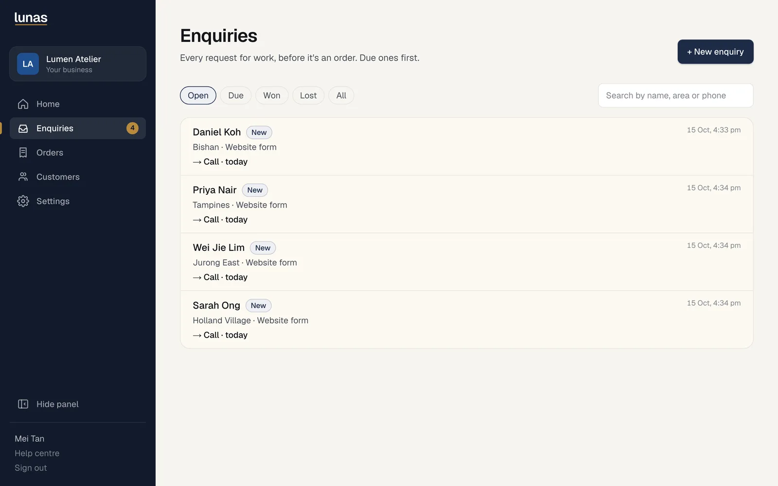 Lunas: Enquiries